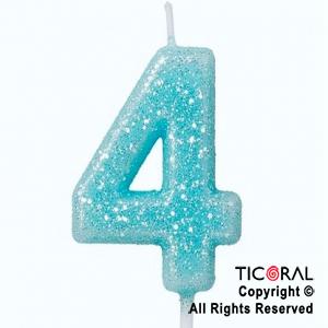 VELA NUMERAL CHICO 5.5 CM CON GIBRE CELESTE NUMERO 4 x 1